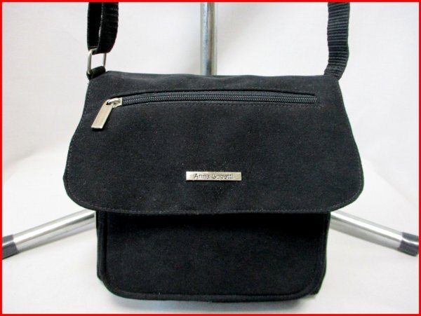 Anna Gabetti/アンナ ガベッティ◇ショルダーバッグ BK ベロア風生地 被せ付 斜め掛け W22cm拍卖