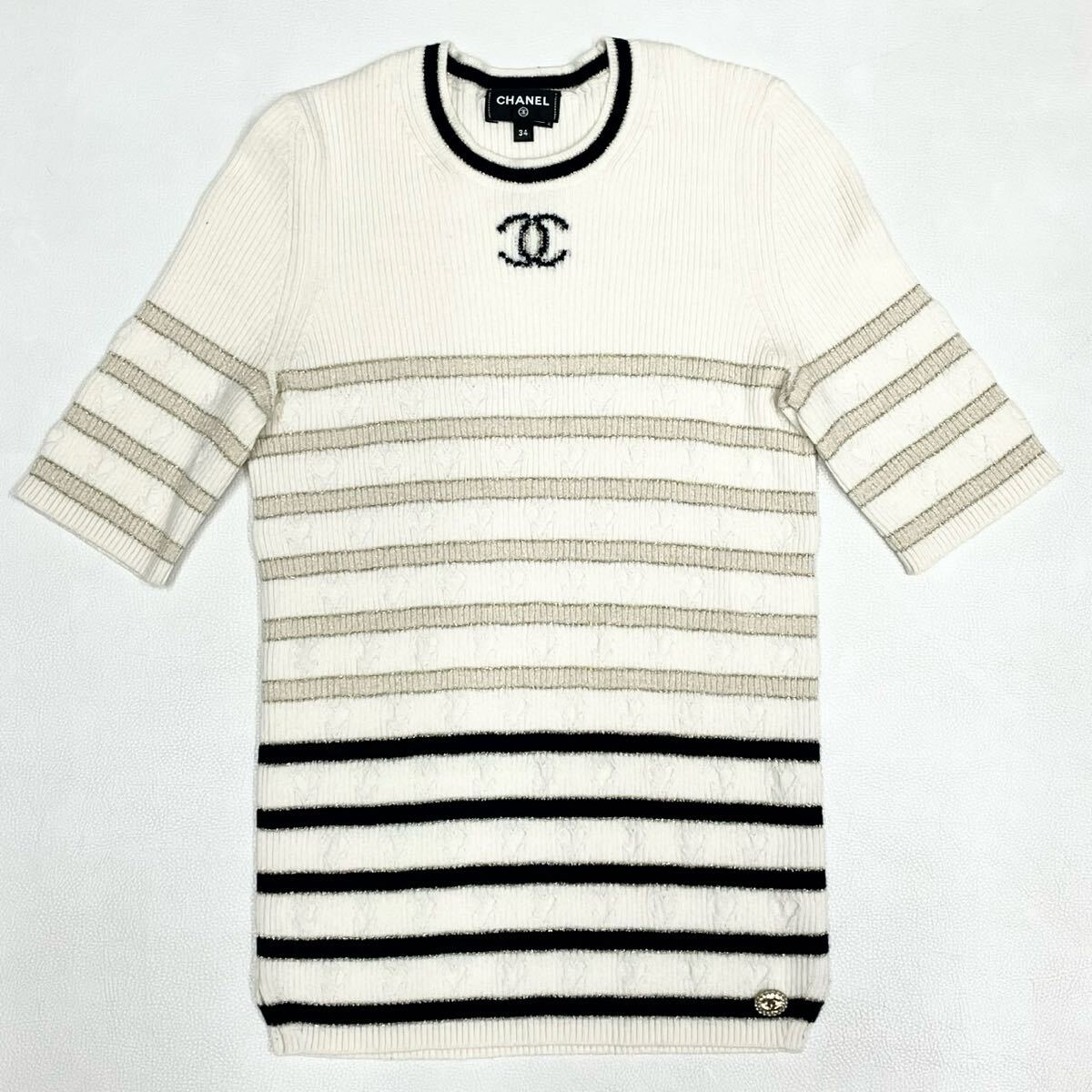 美品 CHANEL シャネル ボーダー 半袖ニット ハート柄 拍卖