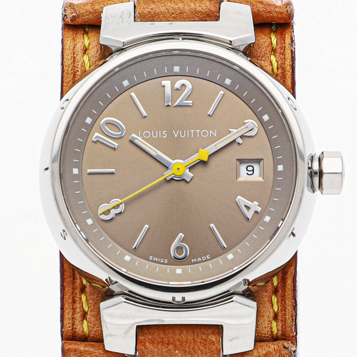 LOUIS VUITTON ルイ・ヴィトン Q1212 タンブール グレーダイヤル SS/レザー クオーツ レディース【130746】拍卖