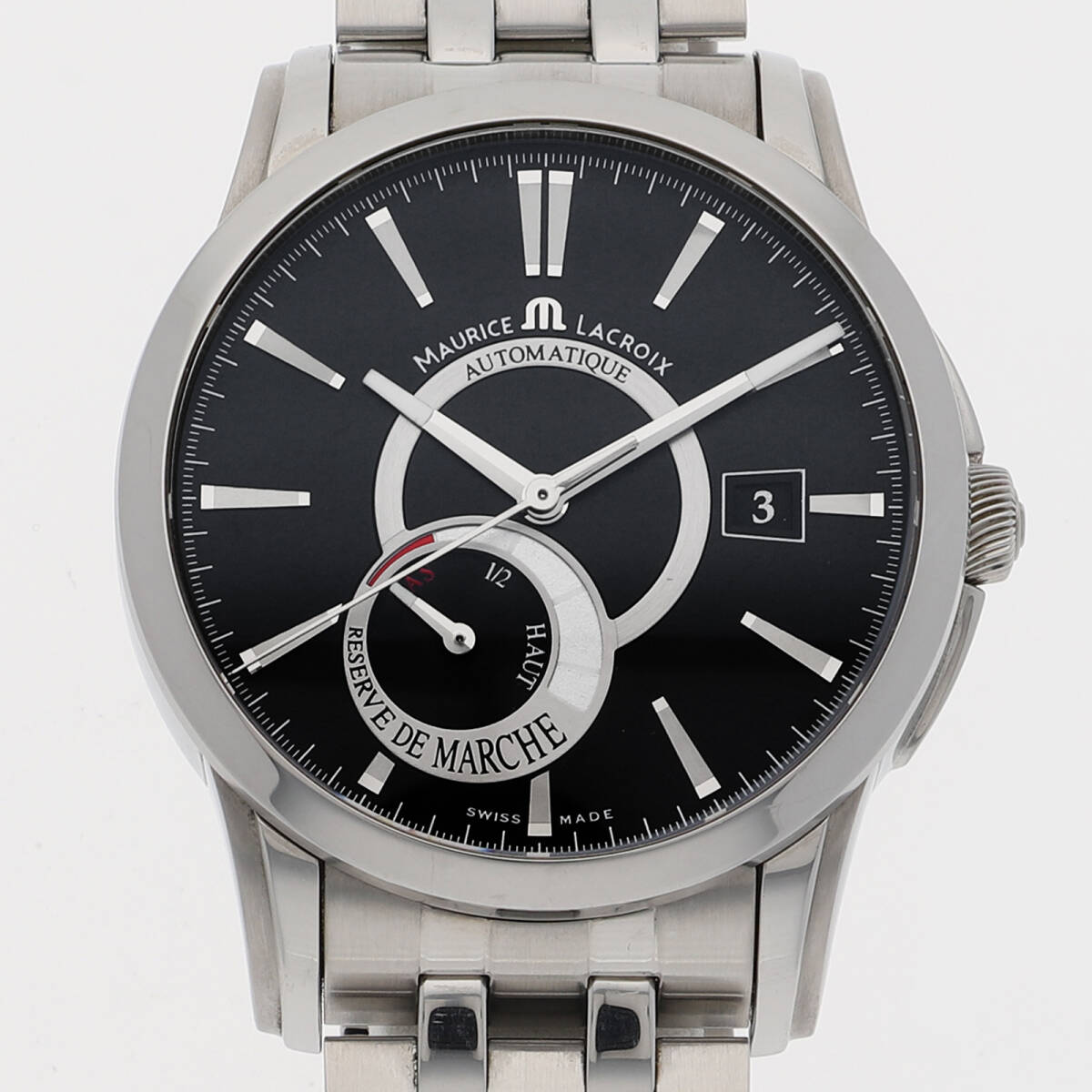 MAURICE LACROIX モーリスラクロア PT6168 ポントス リザーブ・ド・マルシェ ブラックダイヤル SS 自動巻き メンズ【128198】拍卖
