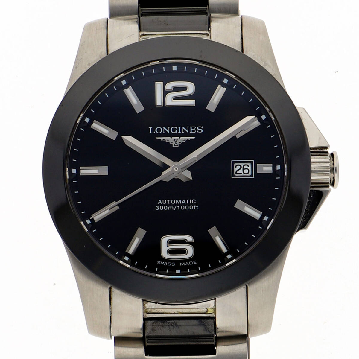LONGINES ロンジン L3.657.4.56.7 コンクエスト ブラックダイヤル SS/CE 自動巻き 純正ボックス 保証書 メンズ【130825】拍卖
