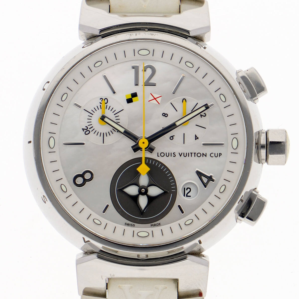 LOUIS VUITTON ルイ・ヴィトン Q132C タンブール ホワイトシェルダイヤル SS/ラバー クオーツ レディース【130783】拍卖
