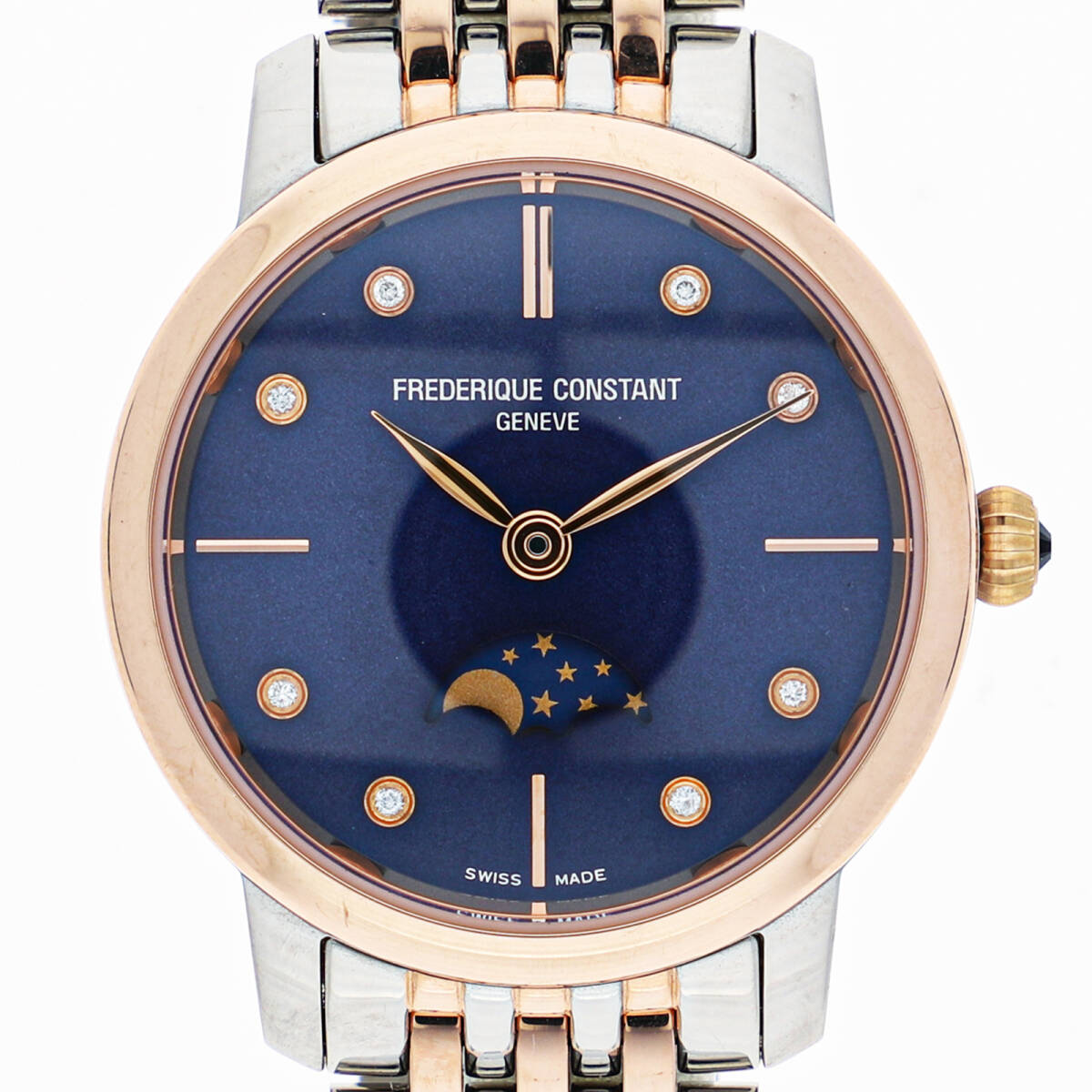 FREDERIQUE CONSTANT FC206ND1S2B スリムラインムーンフェイズ ブルーダイヤル SS/GP クオーツ レディース【131551】拍卖