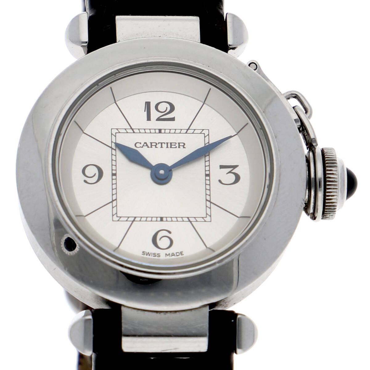 CARTIER カルティエ ミスパシャ シルバーダイヤル SS/レザー クオーツ レディース【127400】拍卖