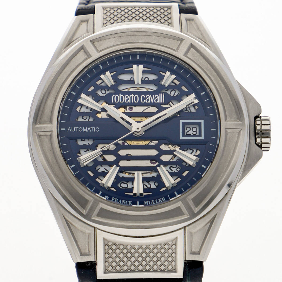 Roberto Cavalli by Franck Muller 1G106 Collaboration Model ブルーダイヤル SS/レザー/(クロコ) 自動巻き メンズ【131650】拍卖