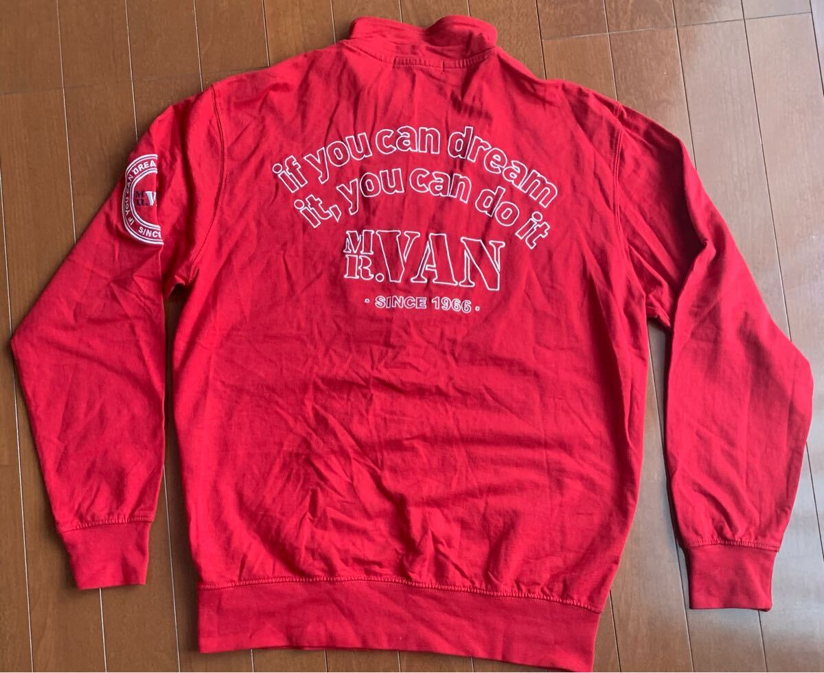 VAN.バン・ジップアップ長袖Tシャツ・バック刺繍・赤・M・昭和・レトロ・アンティーク・希少・アメカジ・アイビールック・トレンド拍卖
