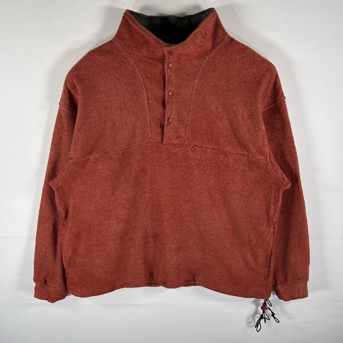 古着 EMS フリーストレーナー プルオーバー ワンポイントロゴ刺繍 ハーフスナップボタン 大きいサイズ XL オレンジ系 メンズ拍卖