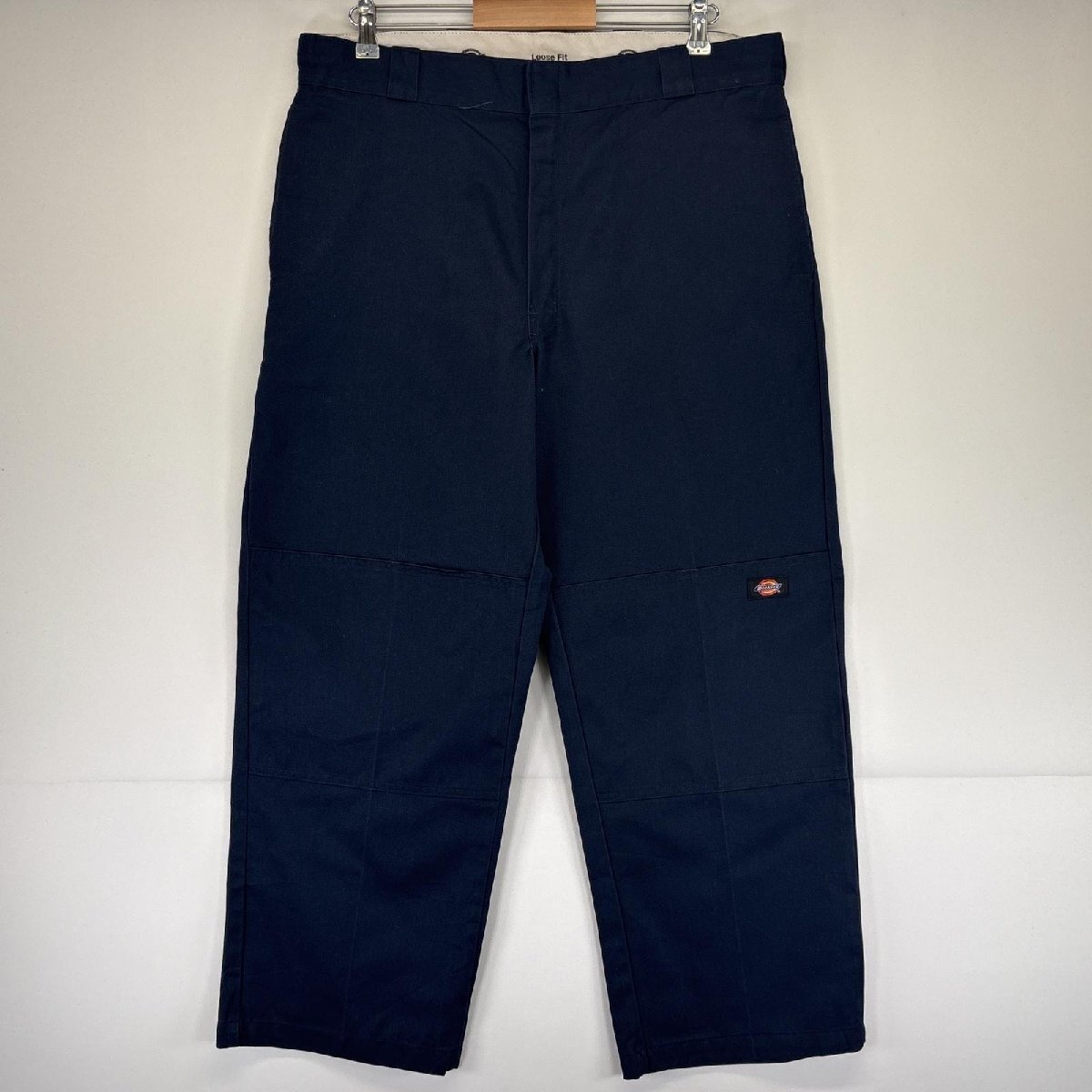 古着 ディッキーズ Dickies ワークパンツ ダブルニー チノパン カーゴ ワンポイントロゴ w36 L32 ネイビー メンズ拍卖