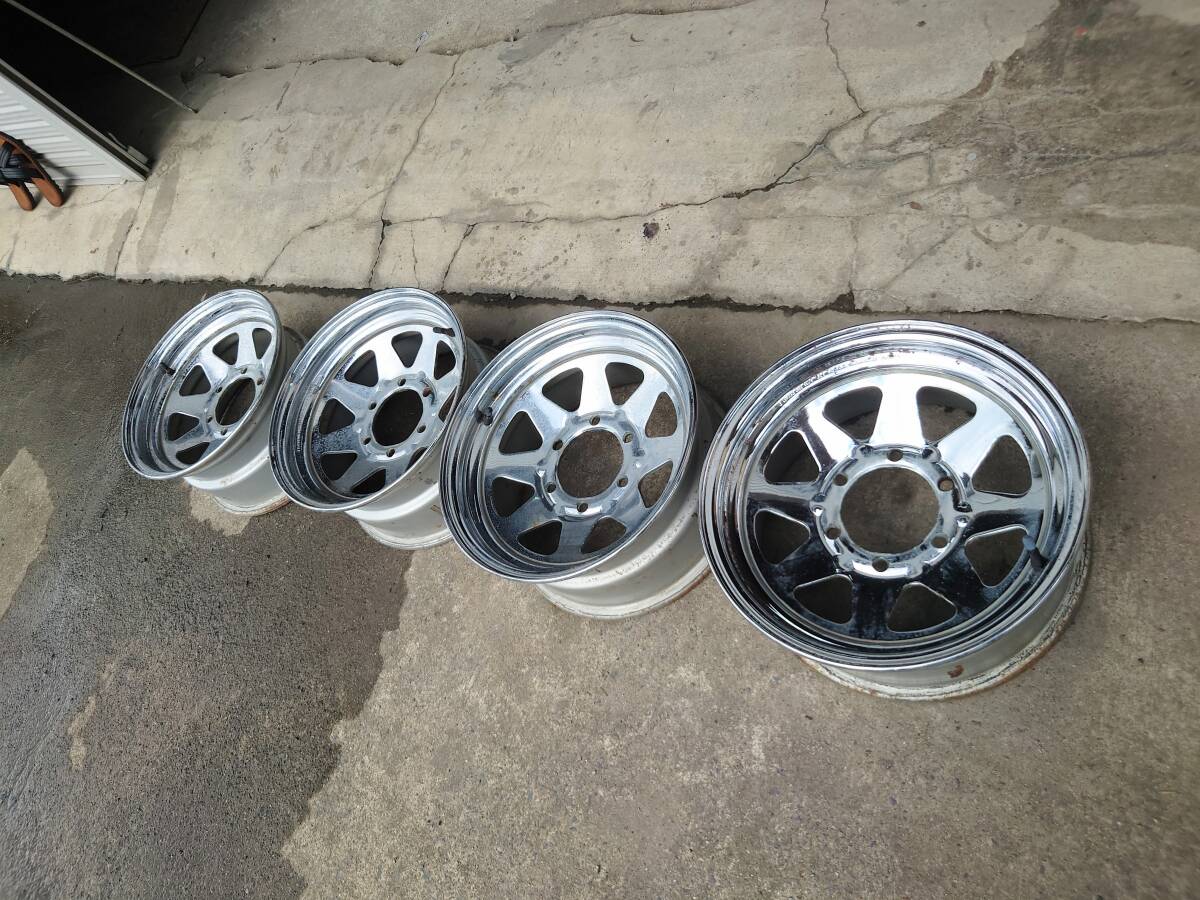 ★15×7J 日産 Y60 サファリ★ 純正 スチール ホイール★ メッキ 鉄 6穴 PCD139.7mm +5★ ハブ径110mm 希少★旧車★バニング★拍卖