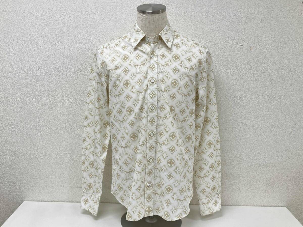 LOUIS VUITTON ルイ・ヴィトン 23AW モノグラムサンド 長袖 シャツ サイズM コットン ホワイト×ブラウン RM232M ZR6 HPS33W拍卖