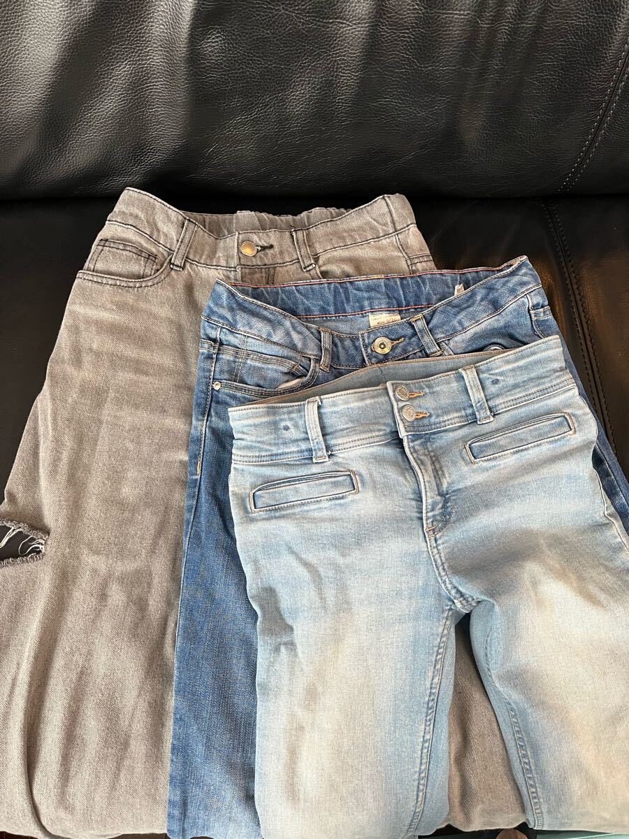 【中古】140 デニム3本セット 女の子 ダメージ加工拍卖