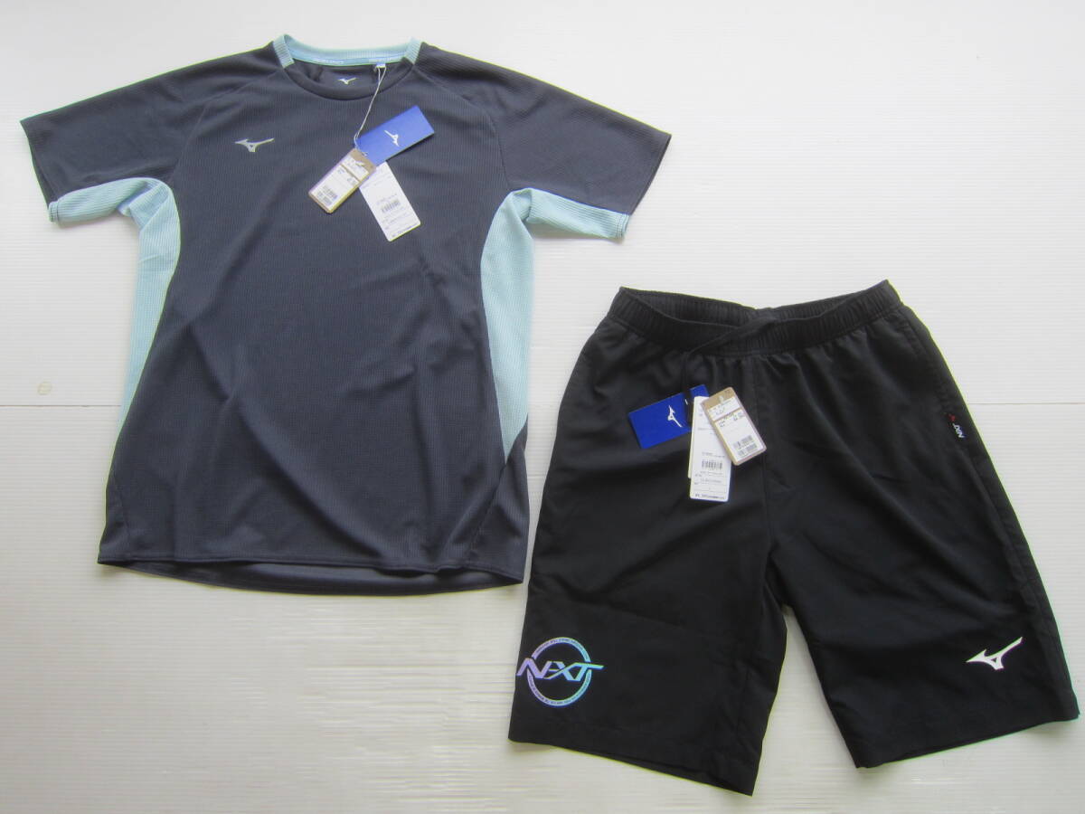 新品◆ミズノmizuno 半袖メッシュ クール シャツ & ショート パンツ L グレー黒 上下セット吸汗速乾 ランニング ジョギング Tシャツ / M拍卖