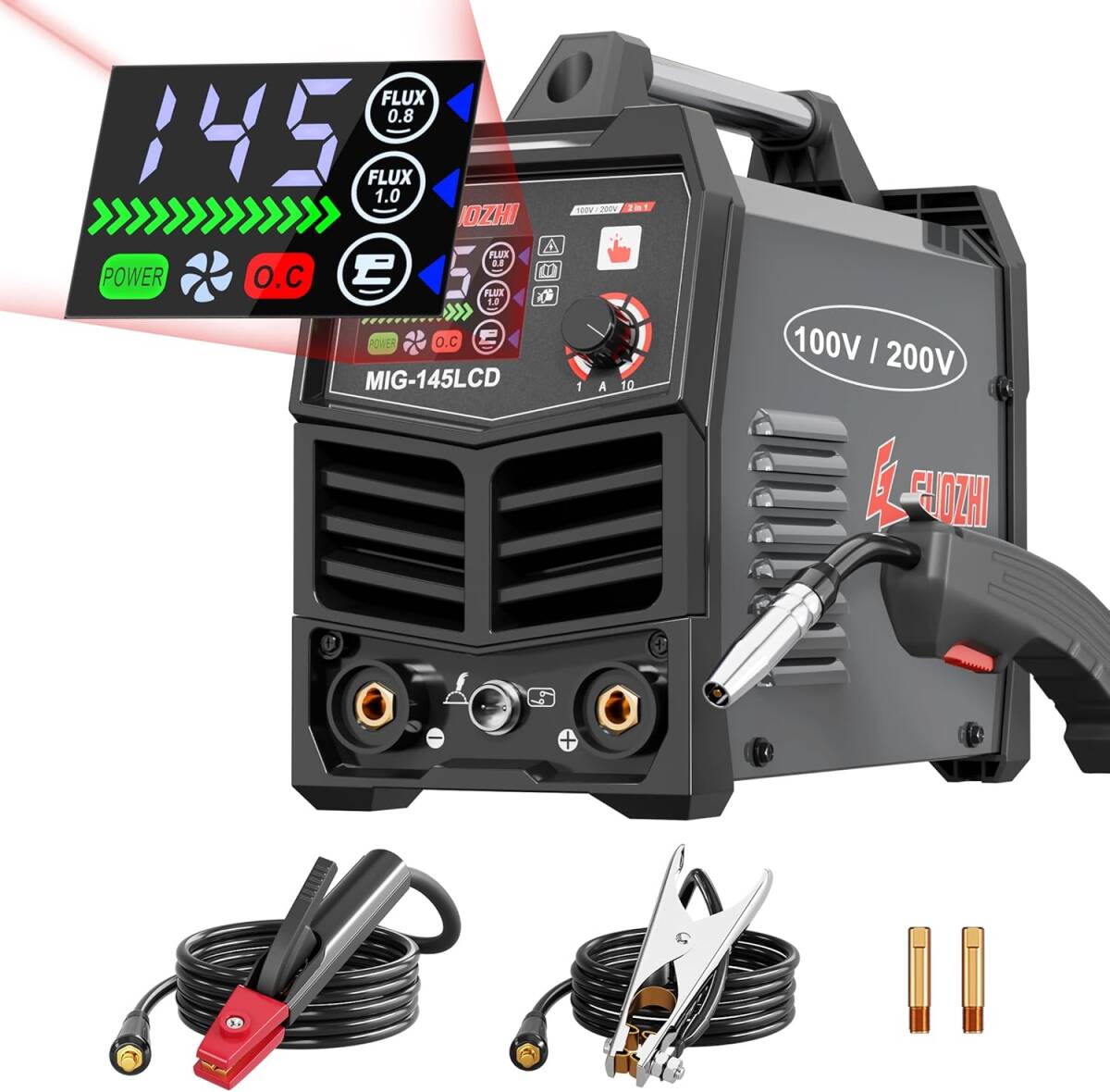【新品】GZ GUOZHI 半自動溶接機 MIG-145LCD 100V/200V兼用 145A アーク溶接/ノンガスワイヤー溶接 インバーター直流 軽量 日本語取説付き拍卖