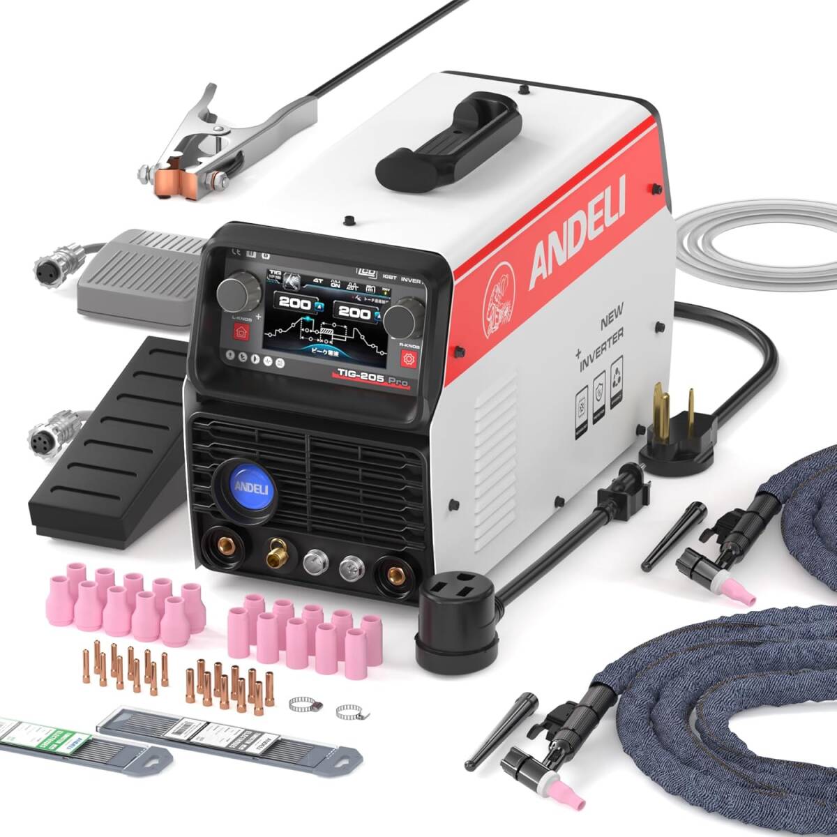 【新品】ANDELI アルミ溶接機 TIG-205Pro 100V/200V兼用 205AMP AC DC 日本語液晶パネル アルミニウム/軟鋼/炭素鋼/鉄など 溶接トーチ付き拍卖