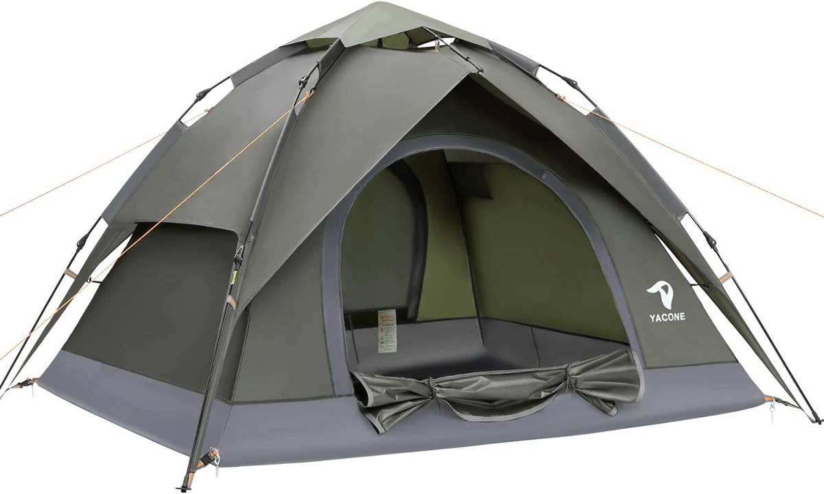 【新品】YACONE ワンタッチテント 3~4人用 2WAY 二重層 簡単設営 紫外線防止UVカット加工 耐水圧3000mmの撥水素材 グリーン拍卖