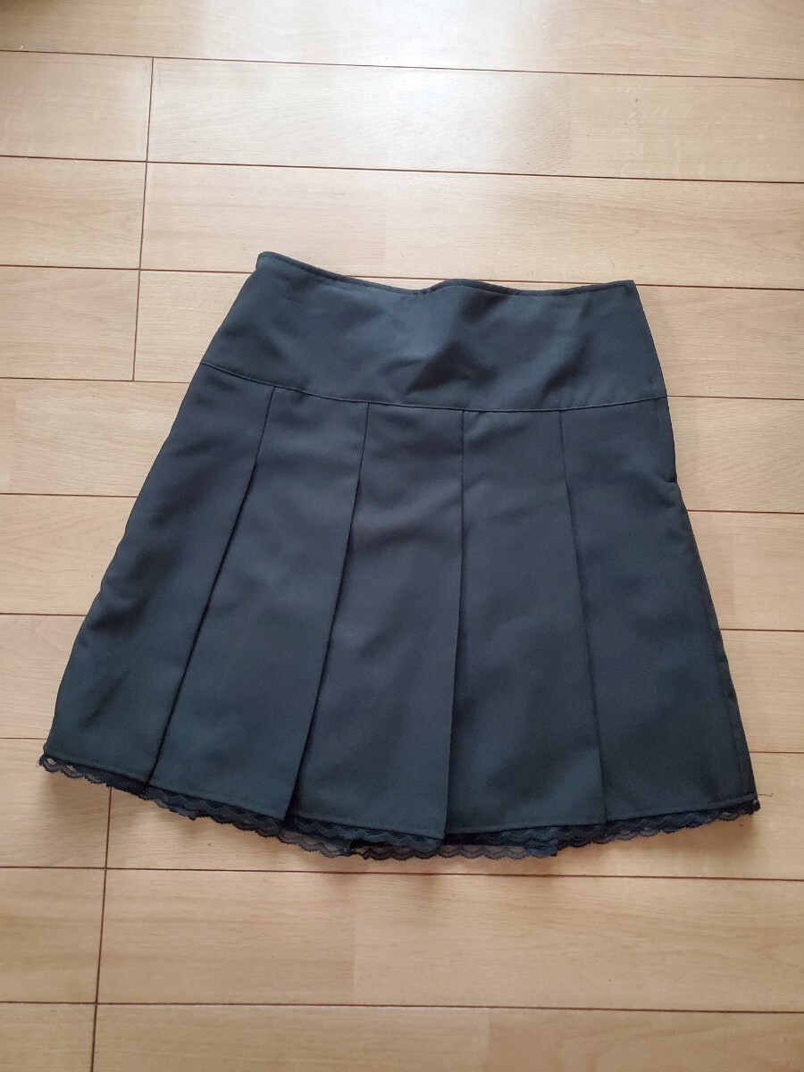 165★ウエストアジャスター式フォーマルプリーツスカート★裾レース黒卒業服0拍卖