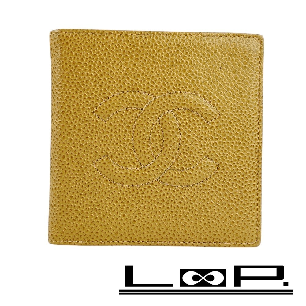 ■中古■ シャネル 二つ折り 財布 ウォレット キャビアスキン キャメル 【368134】5拍卖