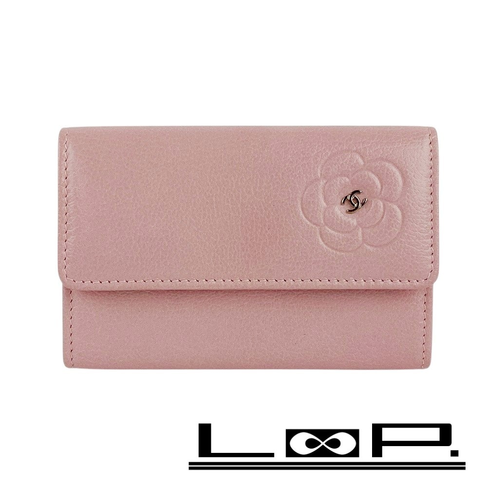 ■美品■ シャネル カメリア カードケース ココ カーフスキン レザー ピンク 箱 【368073】5拍卖