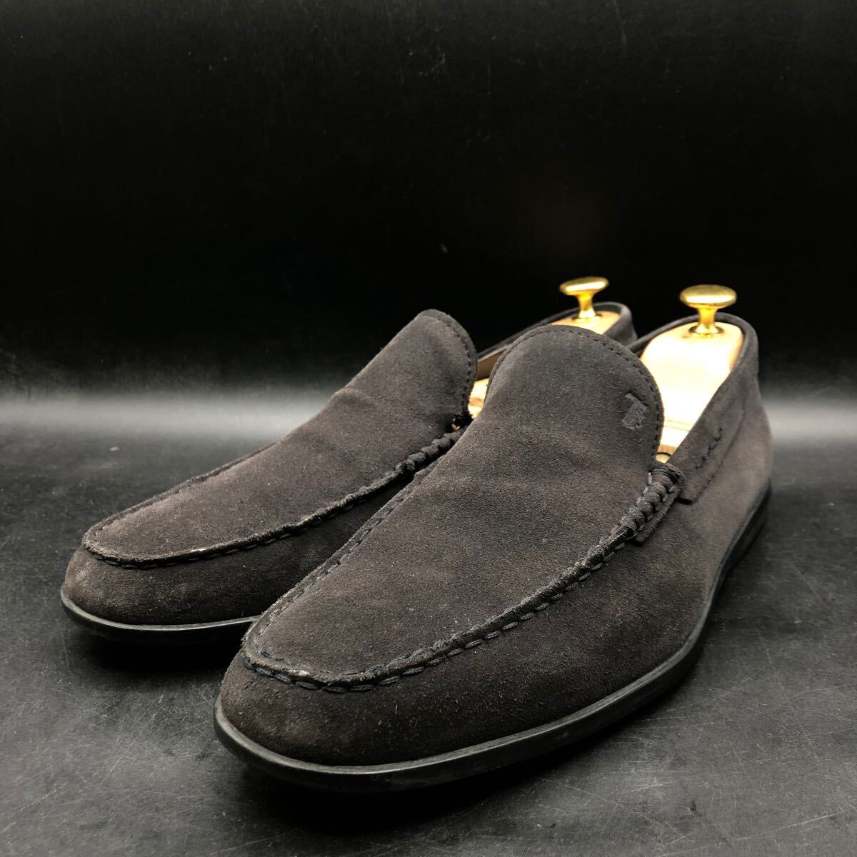 M4293 良品 TOD'S トッズ スエード レザー スリッポン ローファー メンズ 7/25.0〜25.5cm相当 ネイビー 紺 革靴 シューズ拍卖