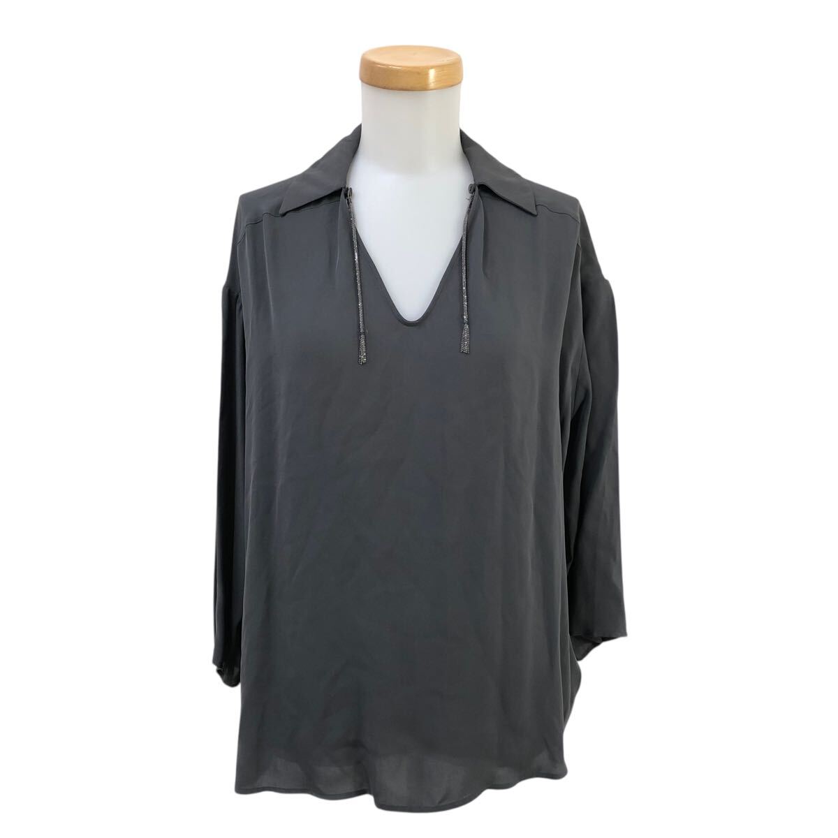 m631-27 イタリア製 Fabiana Filippi ファビアナ フィリッピ シルク ストレッチ 七分袖 ブラウス シャツ トップス グレー レディース I38拍卖