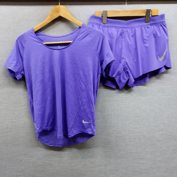 F246 NIKE ナイキ ドライフィット セットアップ Tシャツ 半袖 ショート パンツ ジョギング 陸上 ランニング スポーツ ウェア パープル L拍卖