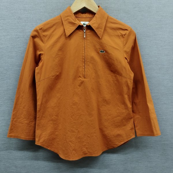 F299 LACOSTE ラコステ ハーフジップ シャツ オレンジ 短丈 日本製 カジュアル スキッパー プルオーバー ビンテージ レディース サイズ 40拍卖