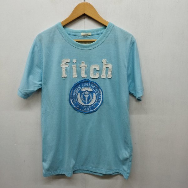 F339 Abercrombie & Fitch アバクロンビー&フィッチ A&F Tシャツ 半袖 カットソー アメカジ フロント 刺繍 パッチワーク ブルー系 L拍卖