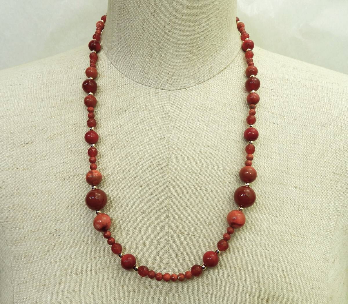 珊瑚 瑪瑙 丸珠ネックレス 55cm 約27.6g 現状品 売り切り拍卖