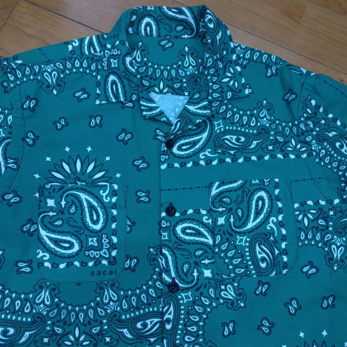 Sacai サカイ 22SS BANDANA Print Shirt バンダナ 開襟シャツ グリーン/size2/22-02689M拍卖