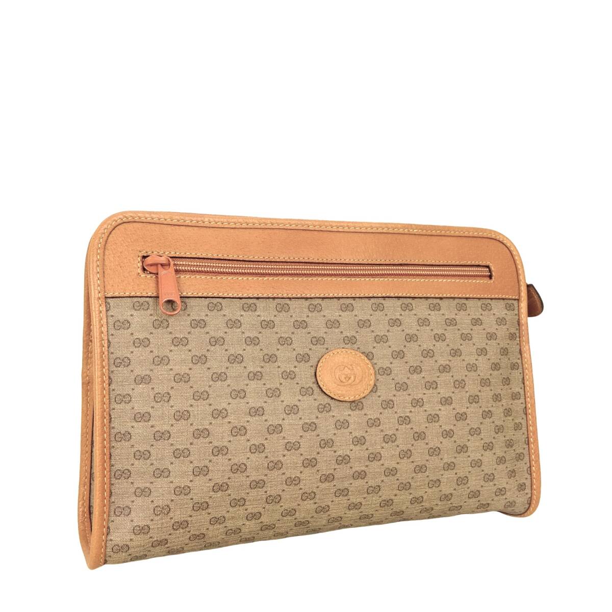 本物未使用■グッチ■インターロッキング ロゴ/GGベージュPVCキャンバス/キャメルレザー/クラッチバッグ/コスメバッグ/セカンドバッグ拍卖