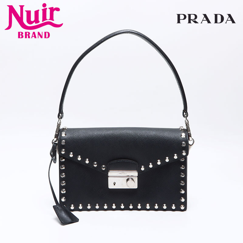 プラダ PRADA ショルダーバッグ スタッズ ロック サフィアーノレザー ブラック拍卖