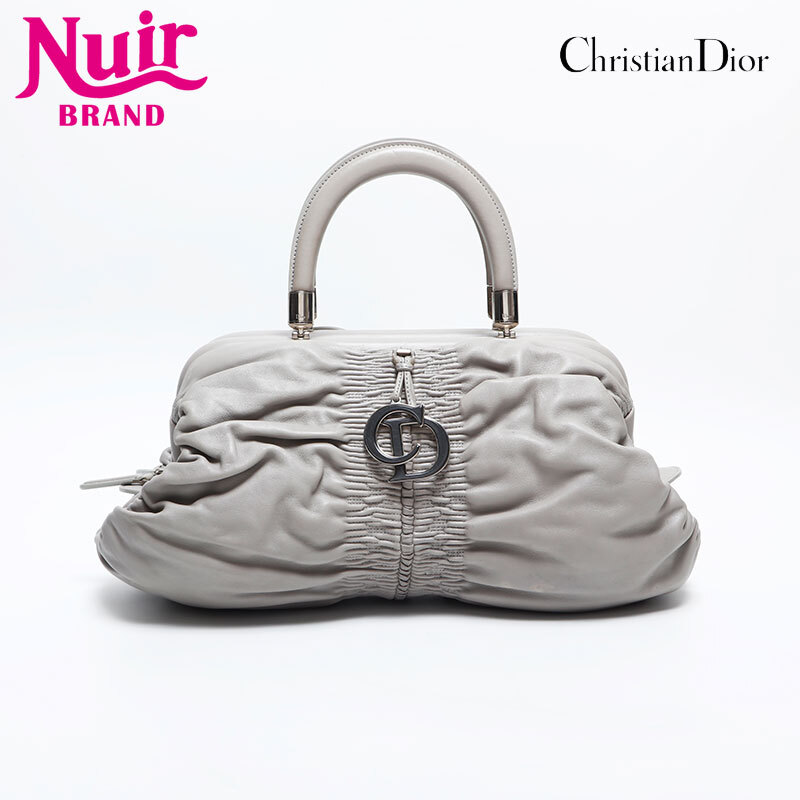 クリスチャンディオール Christian Dior ハンドバッグ レザー ギャザー グレー拍卖