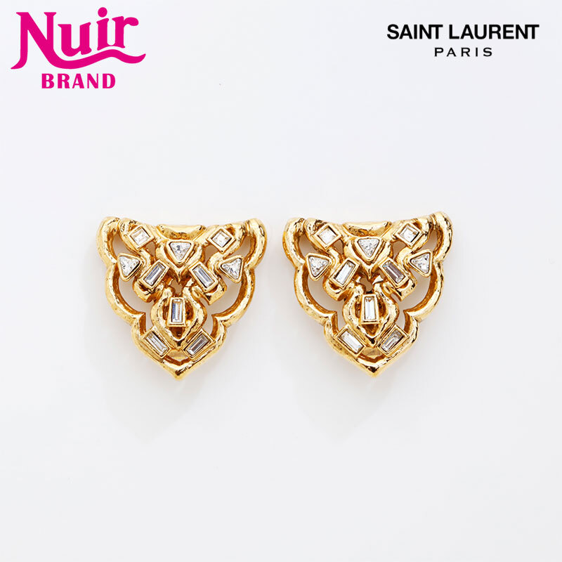 イヴ・サンローラン YVES SAINT LAURENT イヤリング ラインストーン ゴールド拍卖