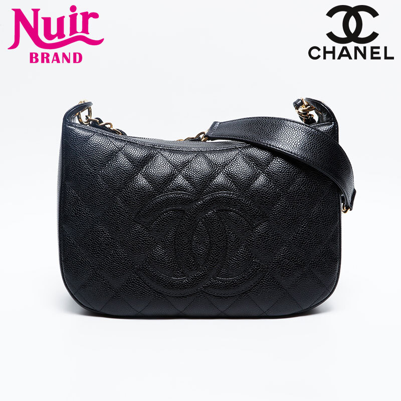 シャネル CHANEL ショルダーバッグ ココマーク キャビアスキン 8番台 2003-2004 ハーフムーン ブラック拍卖