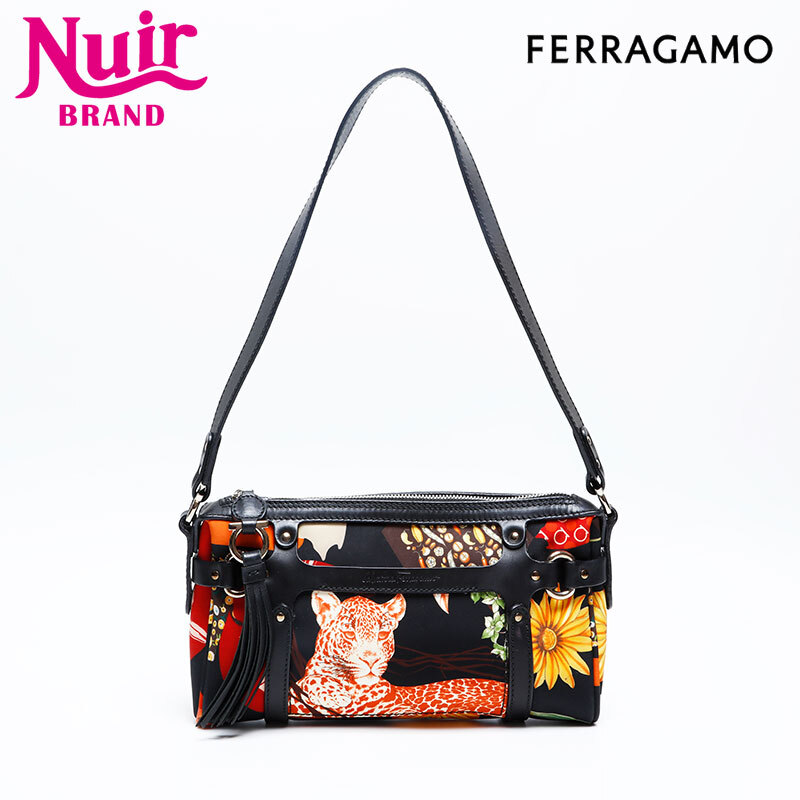サルヴァトーレフェラガモ Salvatore Ferragamo ショルダーバッグ フラワー プリント ブラック拍卖