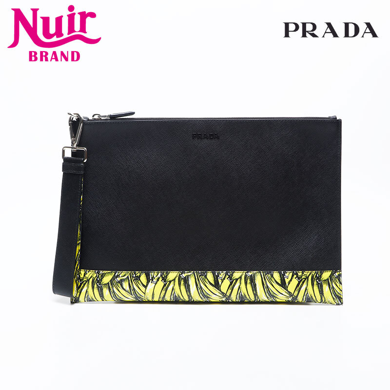 プラダ PRADA クラッチバッグ サフィアーノ アクティブ ボタニカル ブラック拍卖