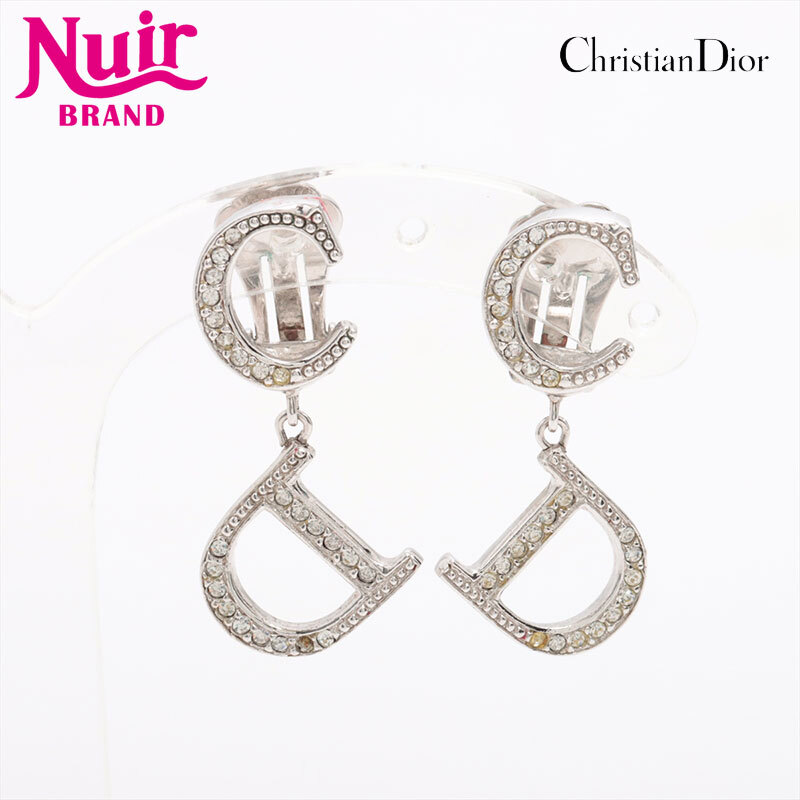 クリスチャンディオール Christian Dior イヤリング CDロゴ ラインストーン シルバー拍卖