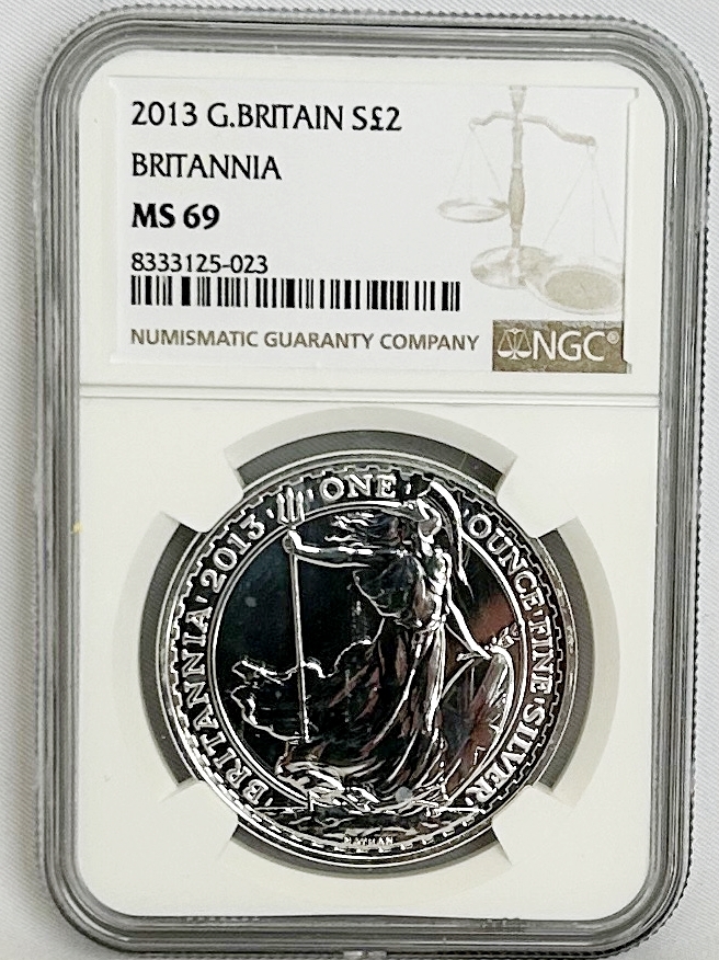 【準最高鑑定】 2013年 イギリス NGC MS69 シルバーコイン ブリタニア地金コイン S2£ 8333125-023拍卖