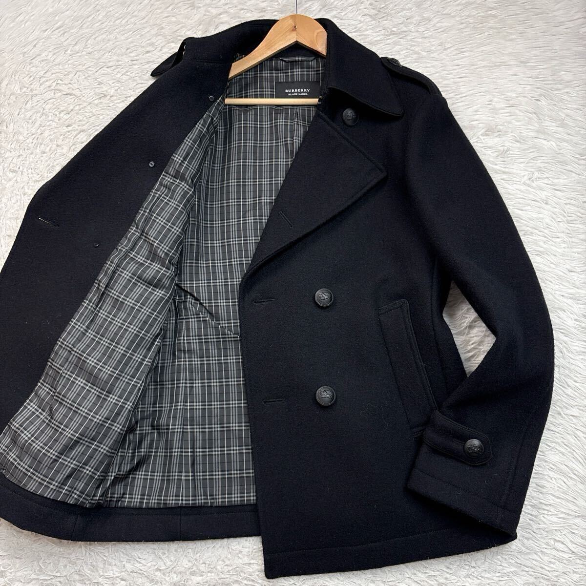 【極美品Lサイズ!!!】BURBERRY BLACK LABEL バーバリーブラックレーベル ナポレオン ピーコート ウールジャケット チェック柄 黒 メンズ拍卖