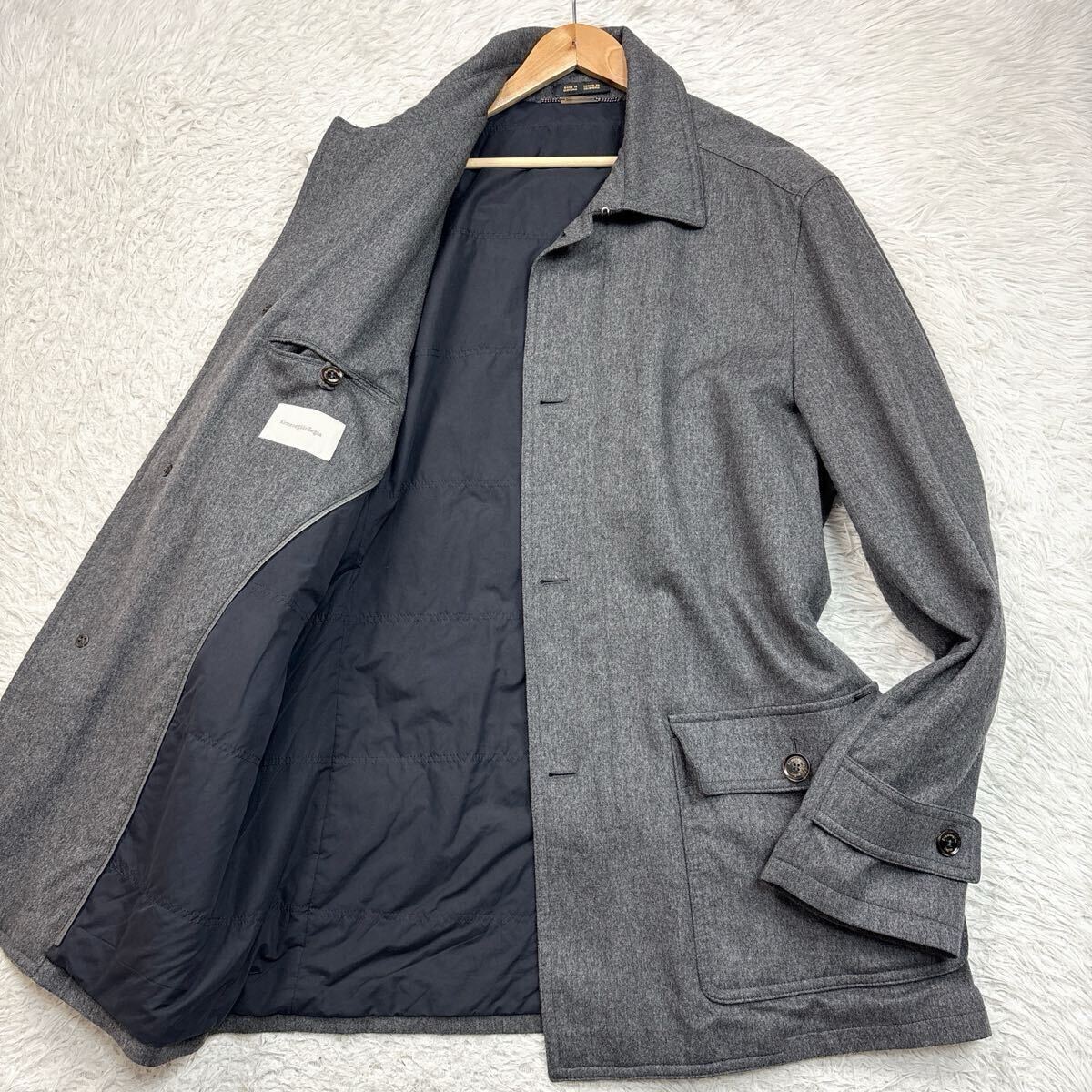【定価80万!!!極美品XXXLサイズ!!!】現行 ErmenegildoZegna エルメネジルドゼニア カシミヤ100% コート レザー使い メンズ サイズ54拍卖
