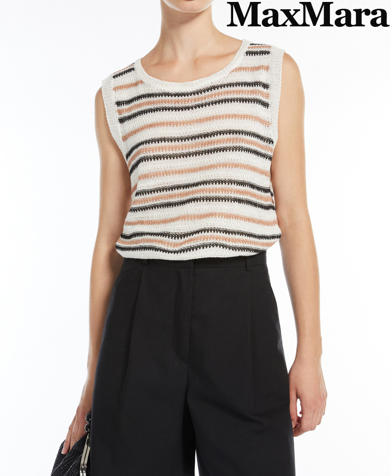 春夏新作72%OFF マックスマーラ Max Mara リネン ノースリーブニット ベージュ Lサイズ 【送料無料】拍卖
