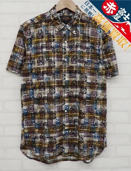 9T2713【クリックポスト対応】BEAMS PLUS インディアンマドラスチェックブロックプリントショートスリーブBDシャツ ビームスプラス拍卖