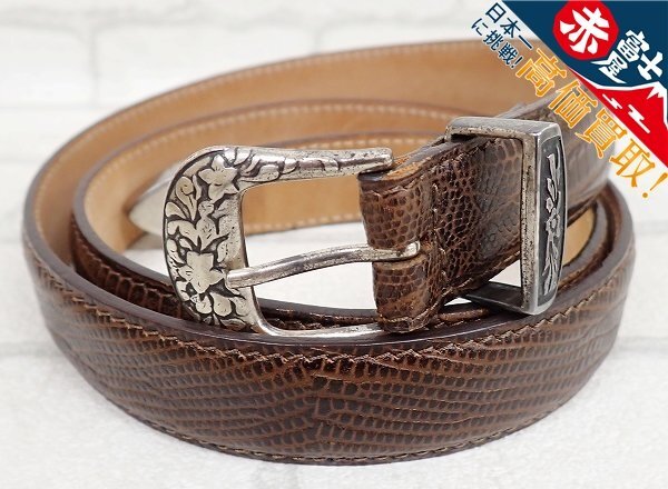 3A0068/TIBERIO FERRETTI スネークレザーナローベルト イタリア製 ティベリオフェレッティ拍卖