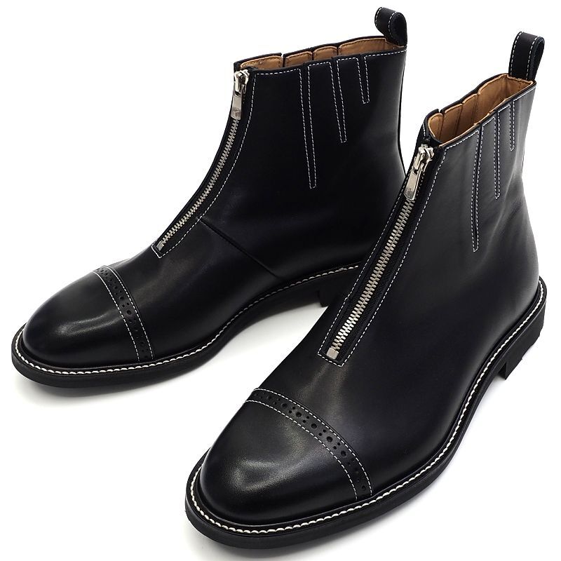 A06142 未使用品 24AW Hender Scheme/front fastner boots レザーブーツ 【サイズ:6】 black/white 定価85800円 エンダースキーマ拍卖