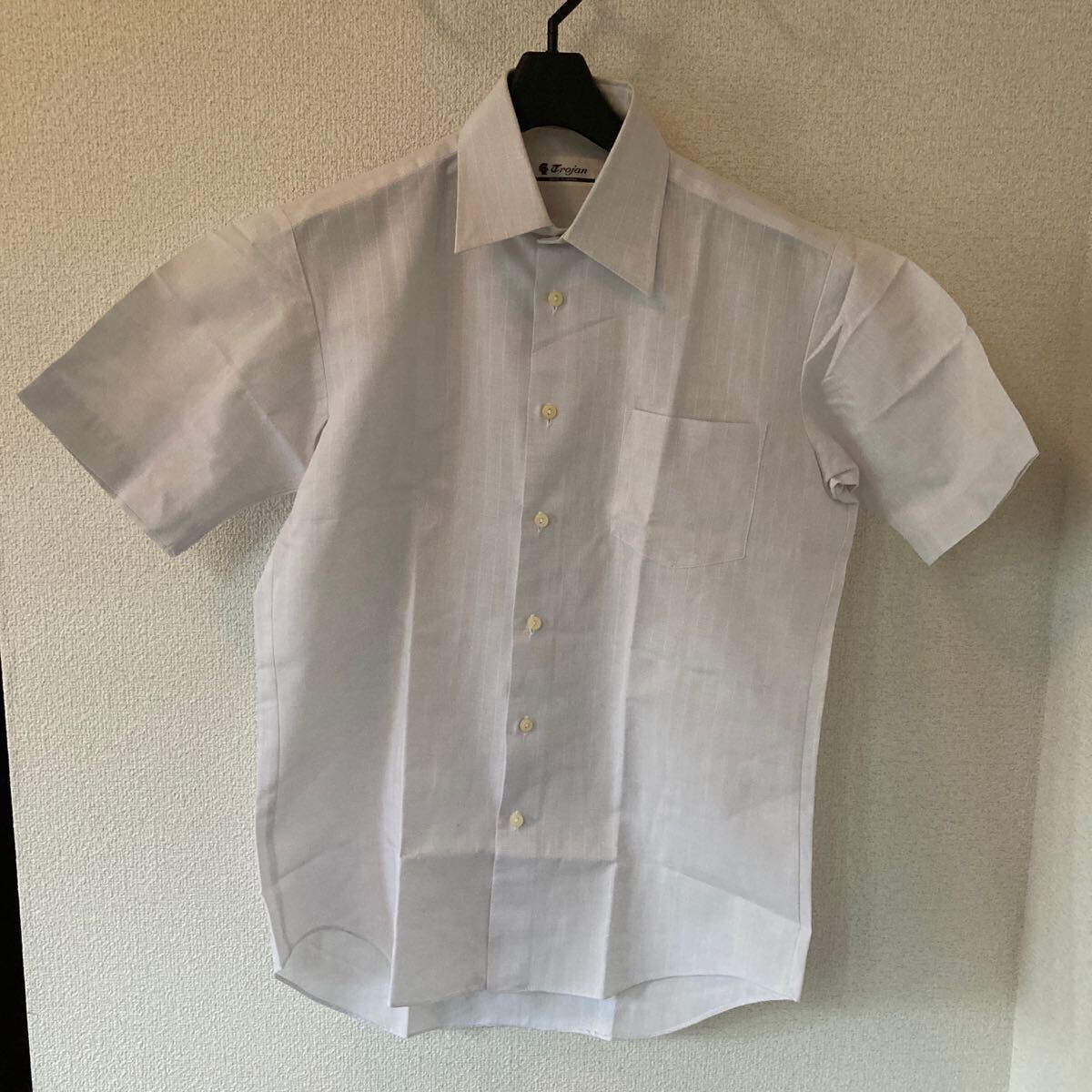 Trojan ストライプ織柄 半袖 ワイシャツ ホワイト拍卖