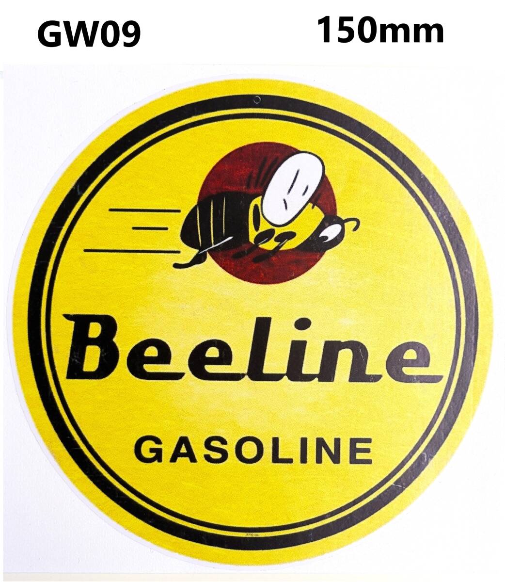 GW09-03特価ヴィンテージスタイル Bee Line 黄 オイルステッカー ガソリンステッカー ダメージ加工 レトロ ガレージ デカール拍卖