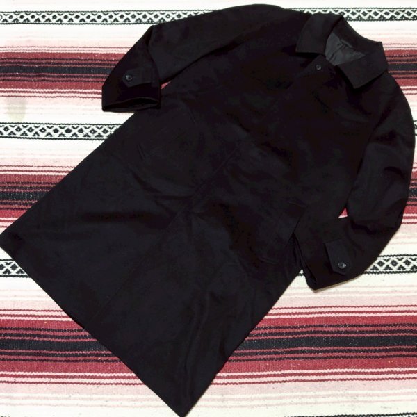 良質!!しなやか肌触り◎【BELTA BUONO】ベルタボーノ カシミヤ混合 ウール 大きい ロング チェスター コート ステンカラー 黒 LL/Y32066j拍卖