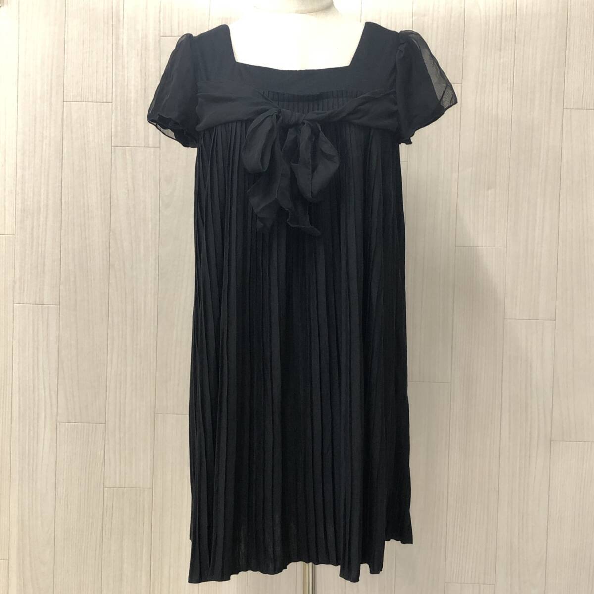 Y1799 美品 Coordinata レディース ワンピース ひざ丈ワンピース 半袖 薄手 伸縮性 L ブラック 黒 シンプル シック 上品 おしゃれ 春夏 拍卖