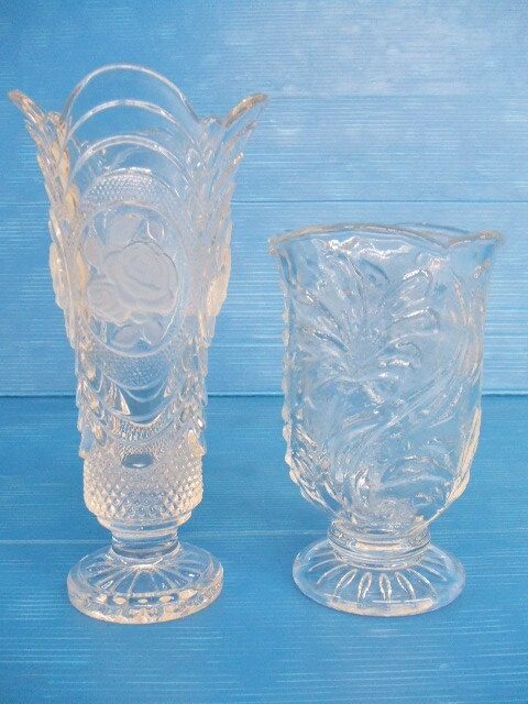 【お買得!】★ガラス製花瓶2点セット★①花柄 ②植物柄 フラワーベース拍卖