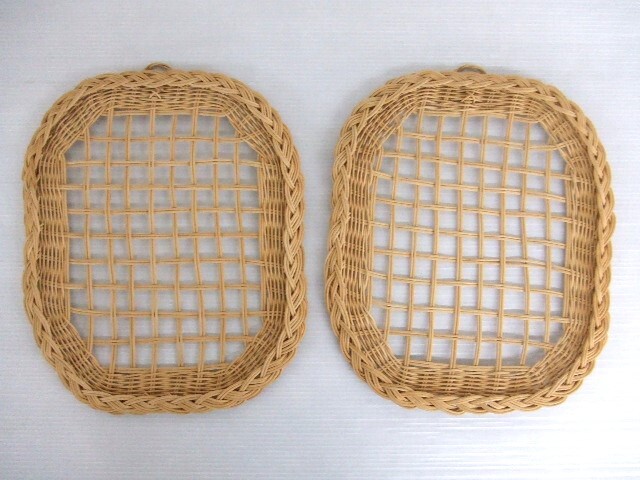 【お買得!】★竹製編み細工壁掛け2点セット★ベージュ 37×30cm拍卖